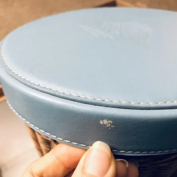 RARE Vintage 2002 Set of 3 LEVENGER Woven Nesting Baskets Stackable Leather Lids - Picture 8 of 8